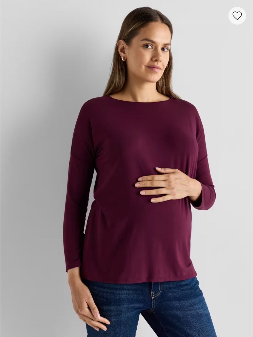QUINCE Bamboo Jersey Long Sleeve Maternity Top in Wine Tasting Red NWOT Size M